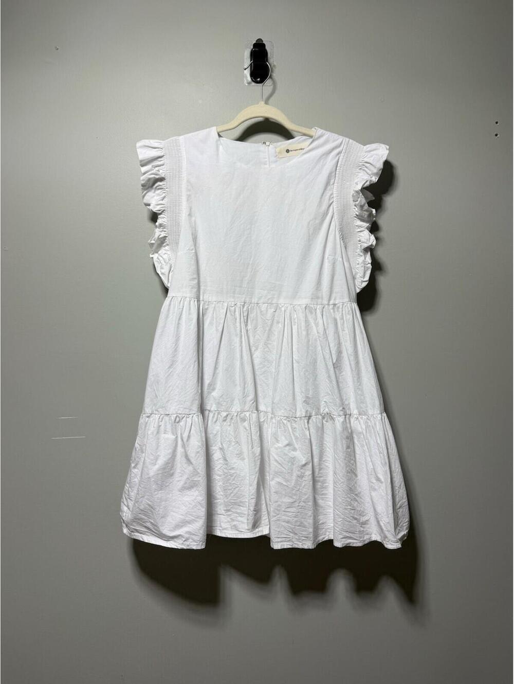 The Impeccable Pig White Ruffle Sleeve Tiered Babydoll Mini Dress M Minimalist